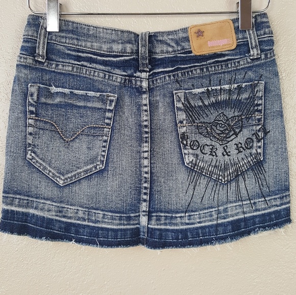 Bubblegum Denim - Y2K Vintage Rock & Roll Frayed Bubblegum Denim Jean Mini Micro Skirt 1/2 NWOT